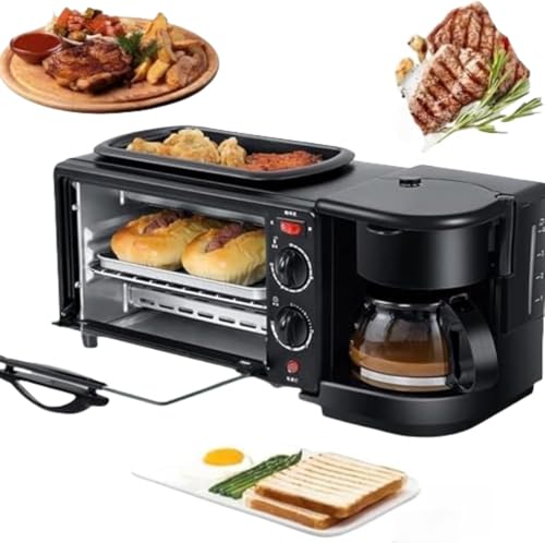 ACMEER トースター ロースター コーヒーメーカー トースター オーブン 3 in 1 多機能 トーストサンドイッチ110V 朝食メーカー 1050W ハイパワー グリル調理 オーブン トレイ付き 上下ヒーター付き 温度調節機能 朝食と昼食 家庭用 焼き網 一人暮らしの方